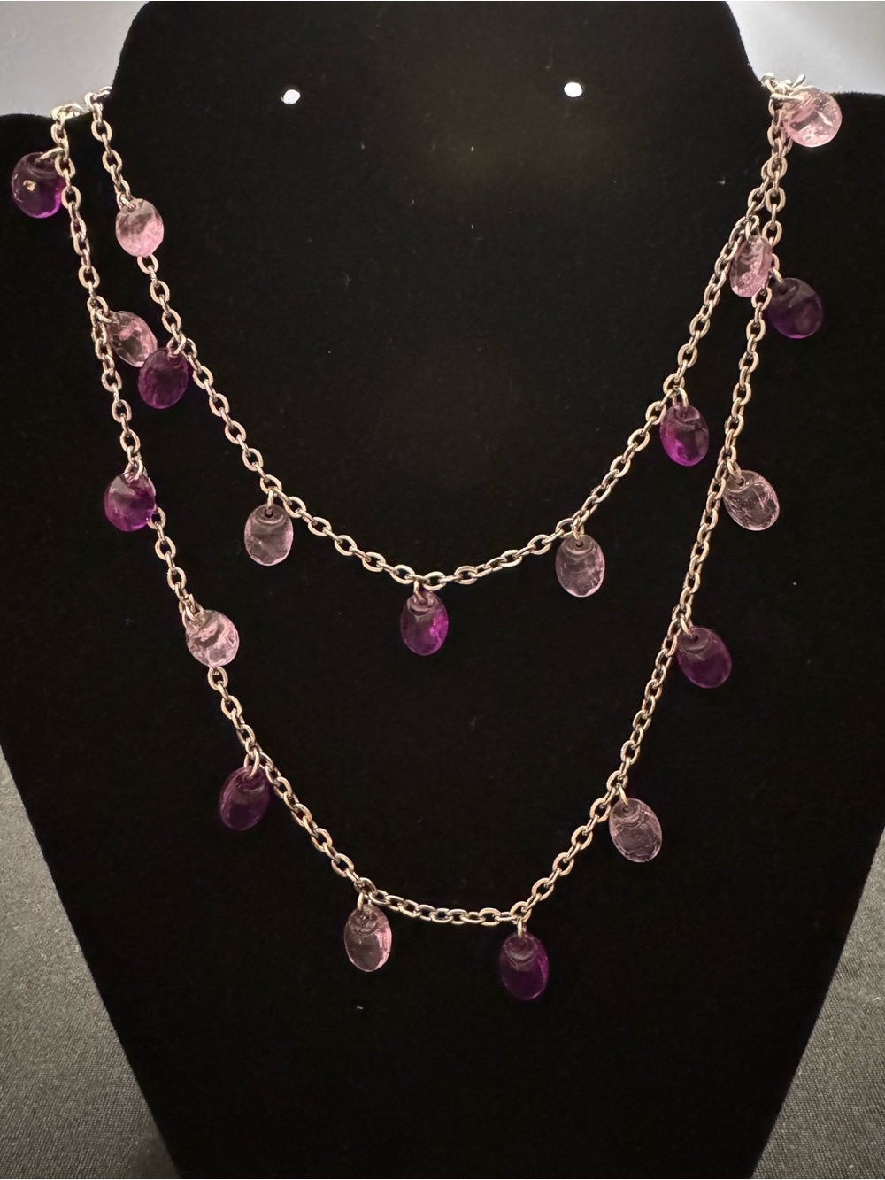 Vintage Sarah Coventry Purple Bead Station Necklace 34”